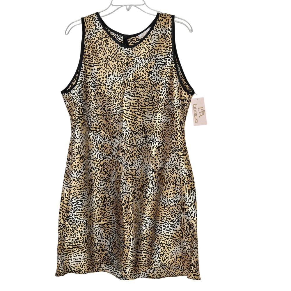 Vintage LA Intimates Leopard Cheetah Nightgown XL Satin Sleeveless NWT Tan Black